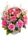 Cesto di rose rosa e fucsia