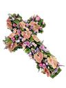 Croce funebre nei toni del rosa e viola